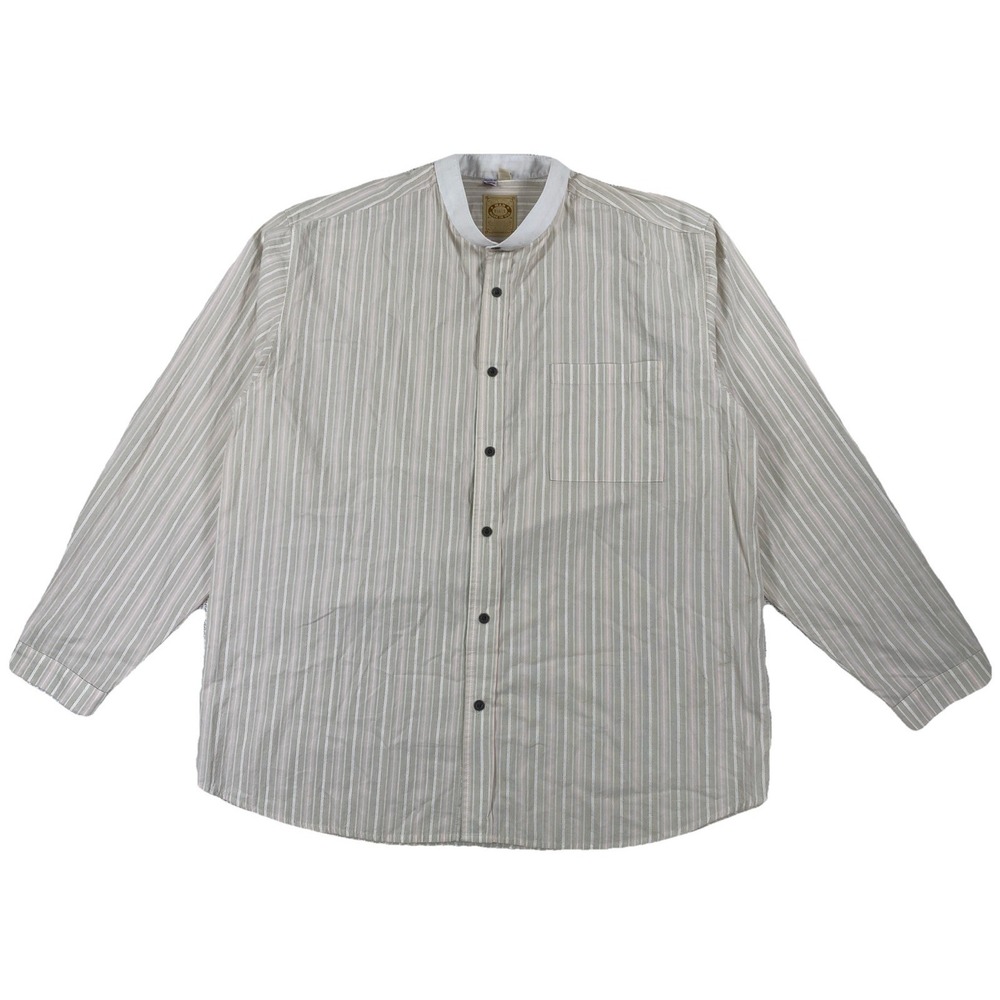 Wah Maker Frontier Banded Collar Button Up Shirt Men's XL Striped USA Made